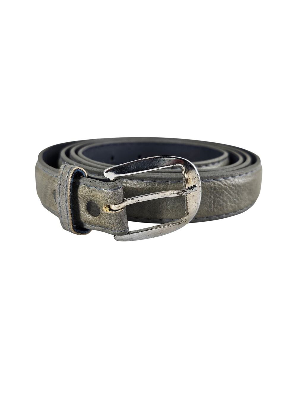 MEN'S VINTAGE GRAY FAUX LEATHER SLIM BELT WITH CHROME BUCKLE 46"